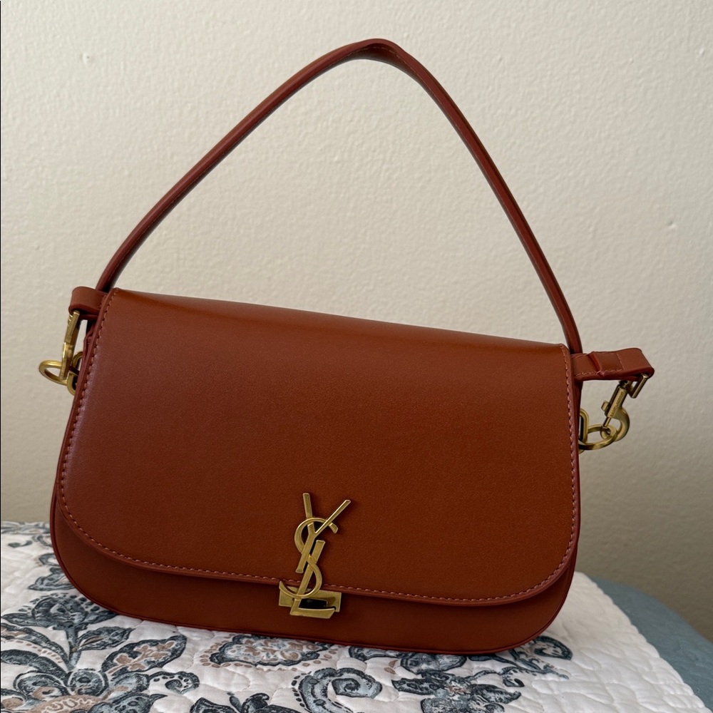 Yves Saint Laurent Tan Shoulder Bag with Gold Accents